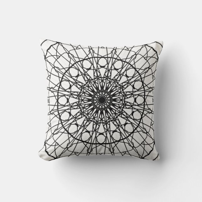 Oreiller à lancer Mandala noir et blanc (Recto)