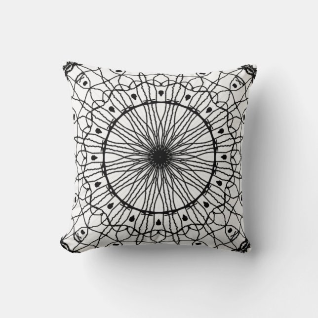 Oreiller à lancer Mandala noir et blanc (Recto)