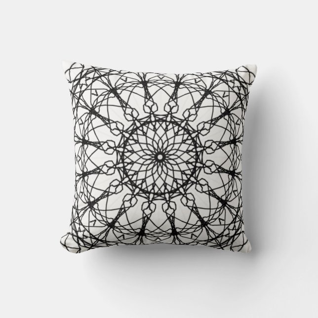 Oreiller à lancer Mandala noir et blanc (Recto)