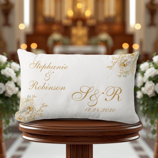 Oreiller à lancer Mariage de monogramme doré