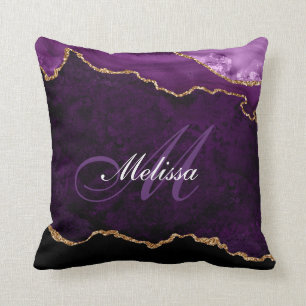 oreiller à lancer monogramme à la mode agate vio