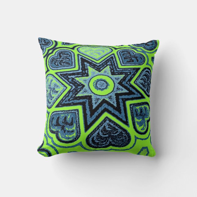 Oreiller à lancer 'Neon Green & Blue Love' (Recto)