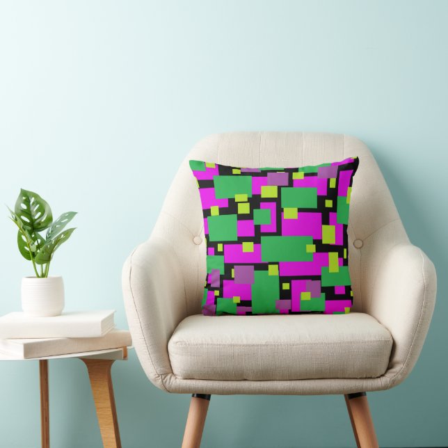 Oreiller à lancer noir avec Motif pourpre et vert (Chaise)