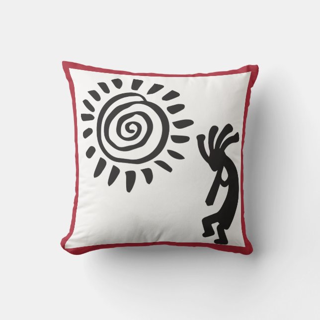 Oreiller à lancer noir blanc Kokopelli (Recto)