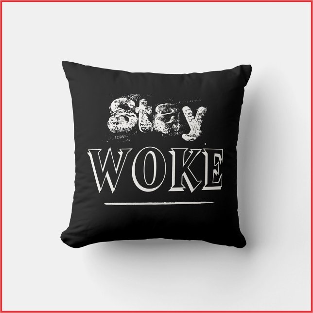 Oreiller à lancer noir de Stay Woke (Créateur téléchargé)