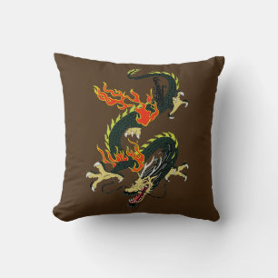 Oreiller à lancer noir dragon chinois