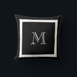 Oreiller à lancer noir et blanc classique<br><div class="desc">Un monogramme traditionnel avec couleur et bordure arrière - plan modifiables</div>