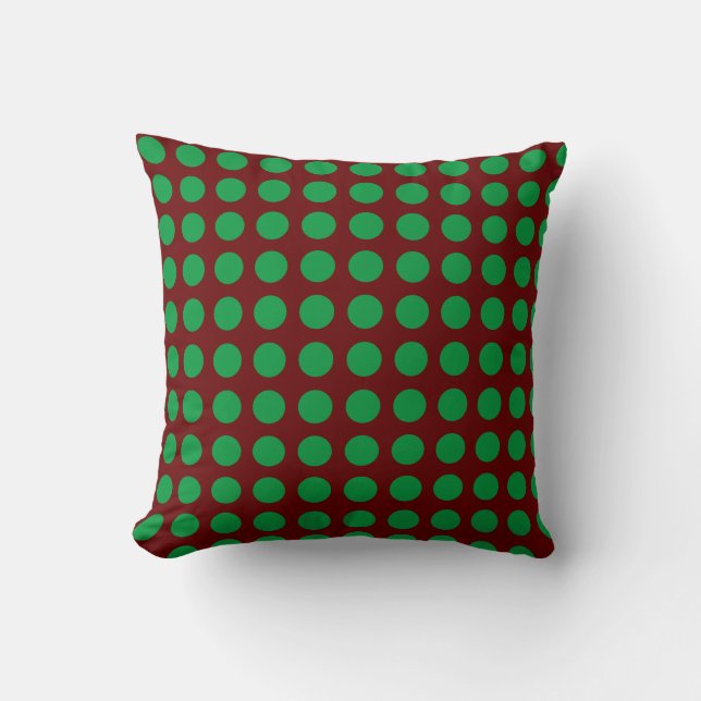 Oreiller à lancer Polkadot vert et bordeaux (Recto)