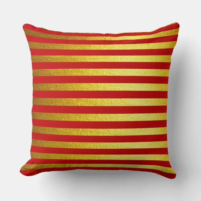 Oreiller à lancer rayé rouge Noël Faux Or (Recto)