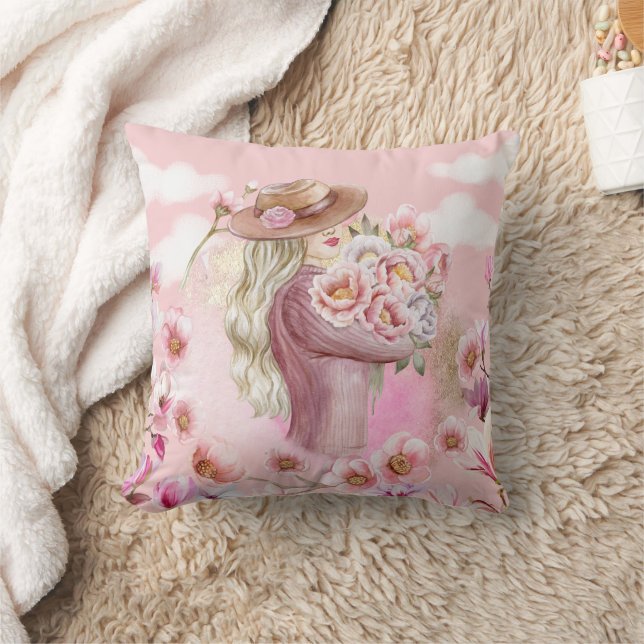 Oreiller à lancer rose - doux et élégant (Couverture)