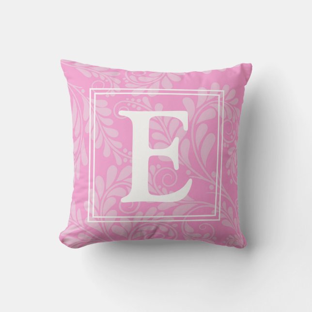 Oreiller à lancer rose élégant avec/ initial (Recto)