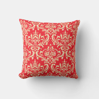 Oreiller à lancer rouge et or Damask