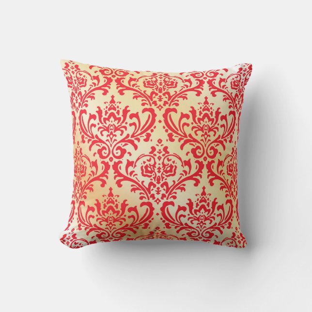 Oreiller à lancer rouge et or Damask (Recto)