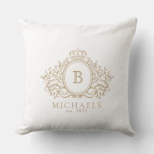 Oreiller à lancer Royal Gold et White Monogram Cre