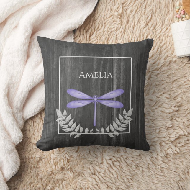 Oreiller à lancer rustique à libellule violette (Couverture)