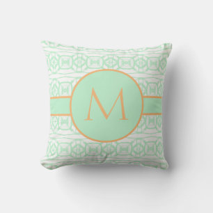 Oreiller à lancer sur mesure vert et blanc monogra