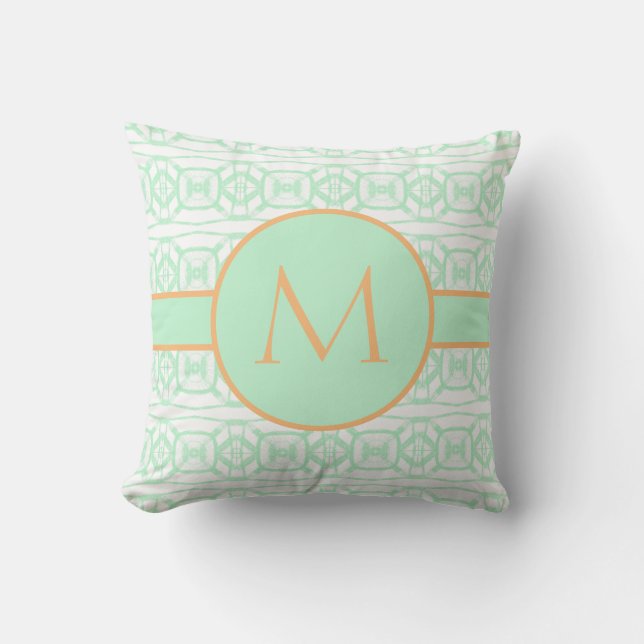 Oreiller à lancer sur mesure vert et blanc monogra (Recto)