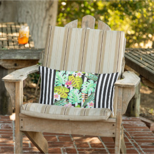 Oreiller à lancer Tropical à rayures noir et blanc