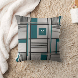 Oreiller à lancer Turquoise et argent noir moderne