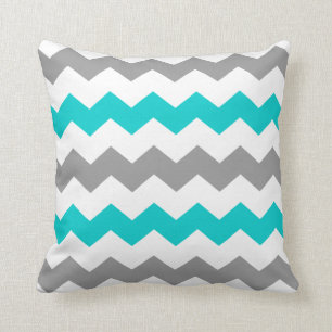Oreiller à lancer Turquoise et Grey Chevron