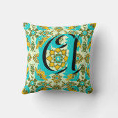 Oreiller à monogramme floral vert jaune aqua vinta (Verso)