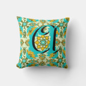 Oreiller à monogramme floral vert jaune aqua vinta (Recto)