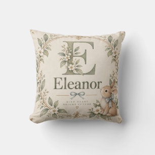 Oreiller à monogramme lapin floral Eleanor