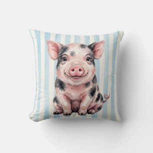 Oreiller à motif aquarelle de mini-cochon de ferme