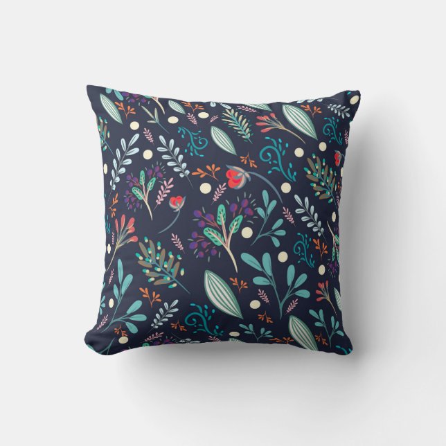 Oreiller à motif d'art folklorique floral rustique (Recto)