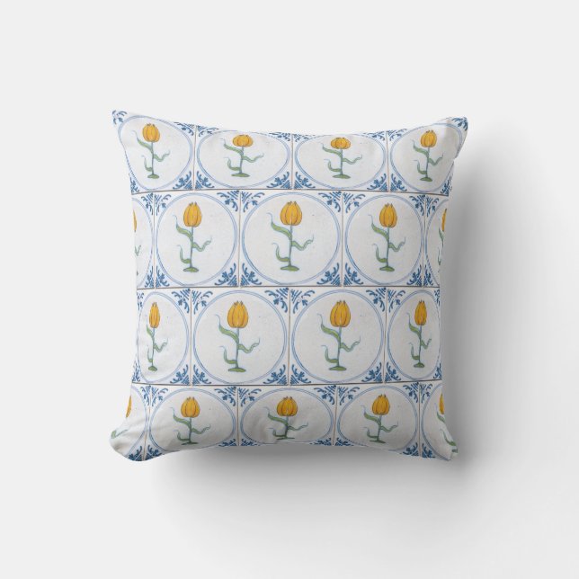 Oreiller à motif de carreaux faux Delft Tulipe Vin (Recto)