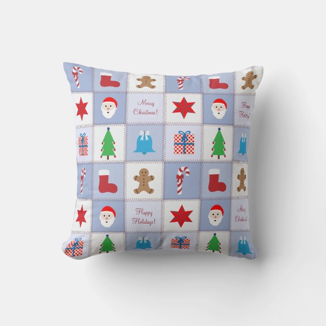 Oreiller à motif de Noël - Fond tons bleus (Recto)