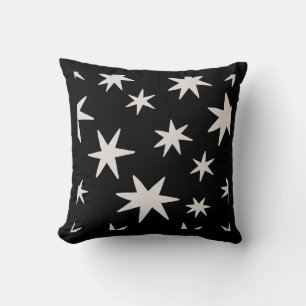 Oreiller à motif étoiles minimalistes – 16x16 noir