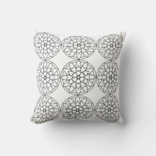 Oreiller à motif floral mandala noir et blanc