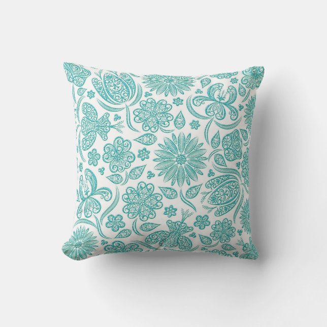 Oreiller à motif floral sarcelle Lacy (Recto)