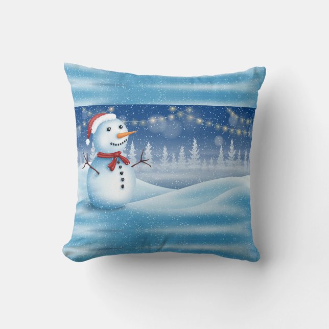 Oreiller à neige en hiver (Illustration of a snowman in a snowy landscape. )