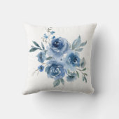 Oreiller à rose bleue aquarelle monogrammée (Verso)