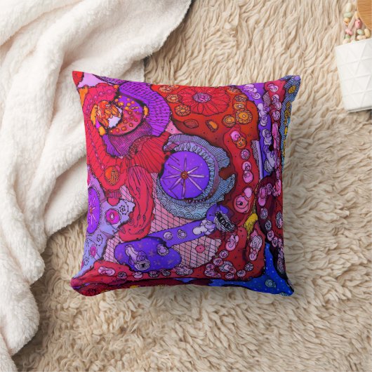 Oreiller abstrait fuchsia, orange et bleu vif (Couverture)