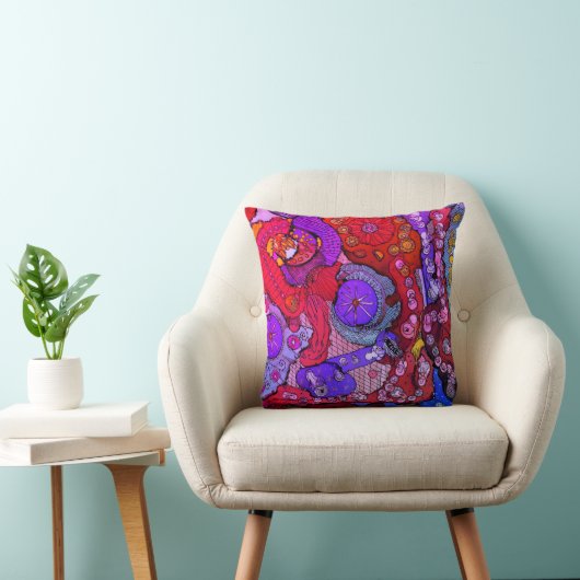Oreiller abstrait fuchsia, orange et bleu vif (Chaise)
