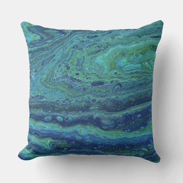Oreiller abstrait Wabash 3 Cool Blue Green (Recto)