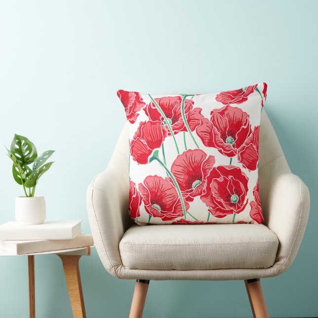 Oreiller accentué de coquelicots rouges (Chaise)