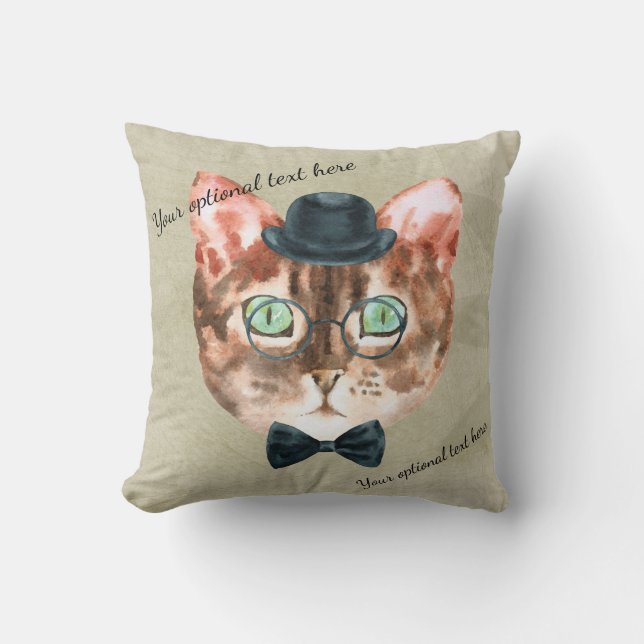 Oreiller accentué tête de chat nerd hipster (Recto)