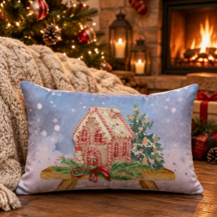 Oreiller aquarelle maison en pain d'épices de Noël