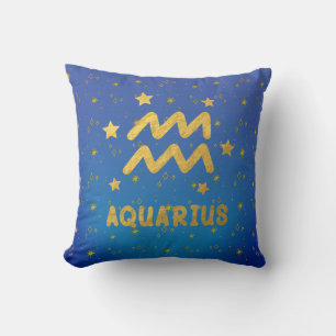 Oreiller Aquarius Zodiac Bleu et Jeu d'or