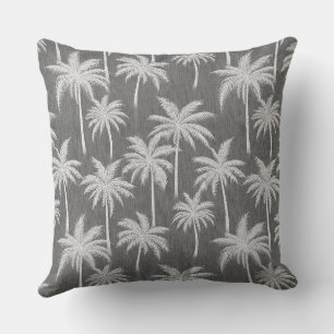 Oreiller Arbres Palmiers Vibes Tropicales Gris