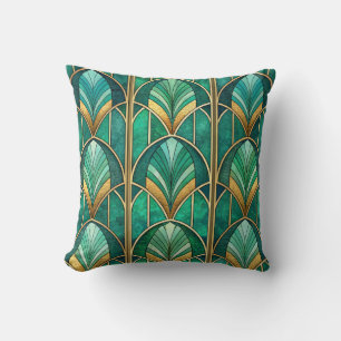 Oreiller art déco avec motif géométrique vert 