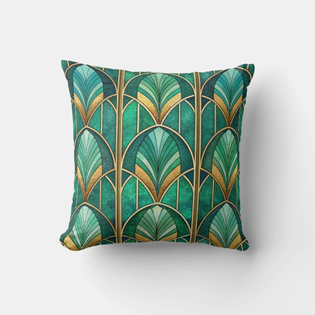 Oreiller art déco avec motif géométrique vert  (Recto)