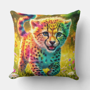 Oreiller Artistique au Jeune Guépard Coloré