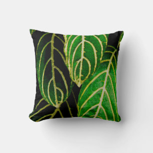 Oreiller aux feuilles de designer bordées de vert