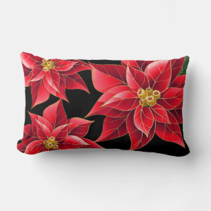 Oreiller aux poinsettias rouges de vacances de Noë