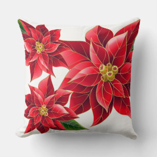 Oreiller aux poinsettias rouges de vacances de Noë